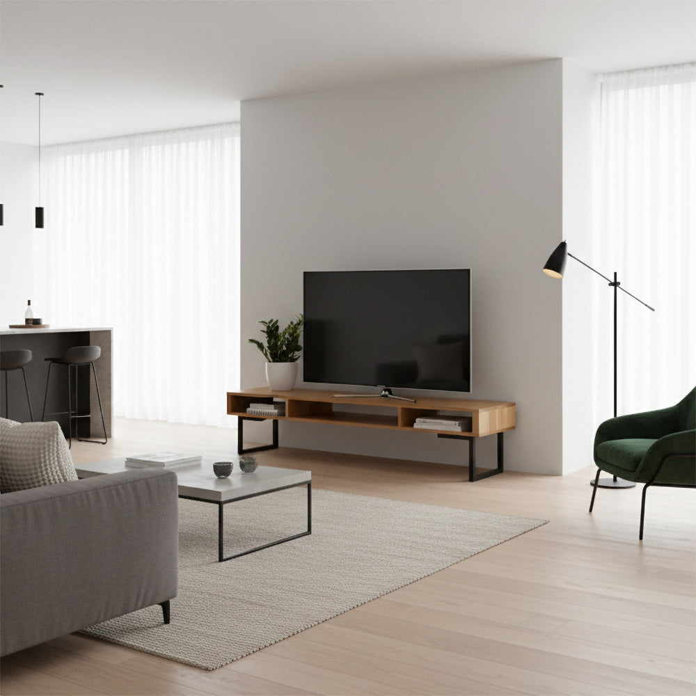 Marston Wide TV Stand on Minimalist Square Legs