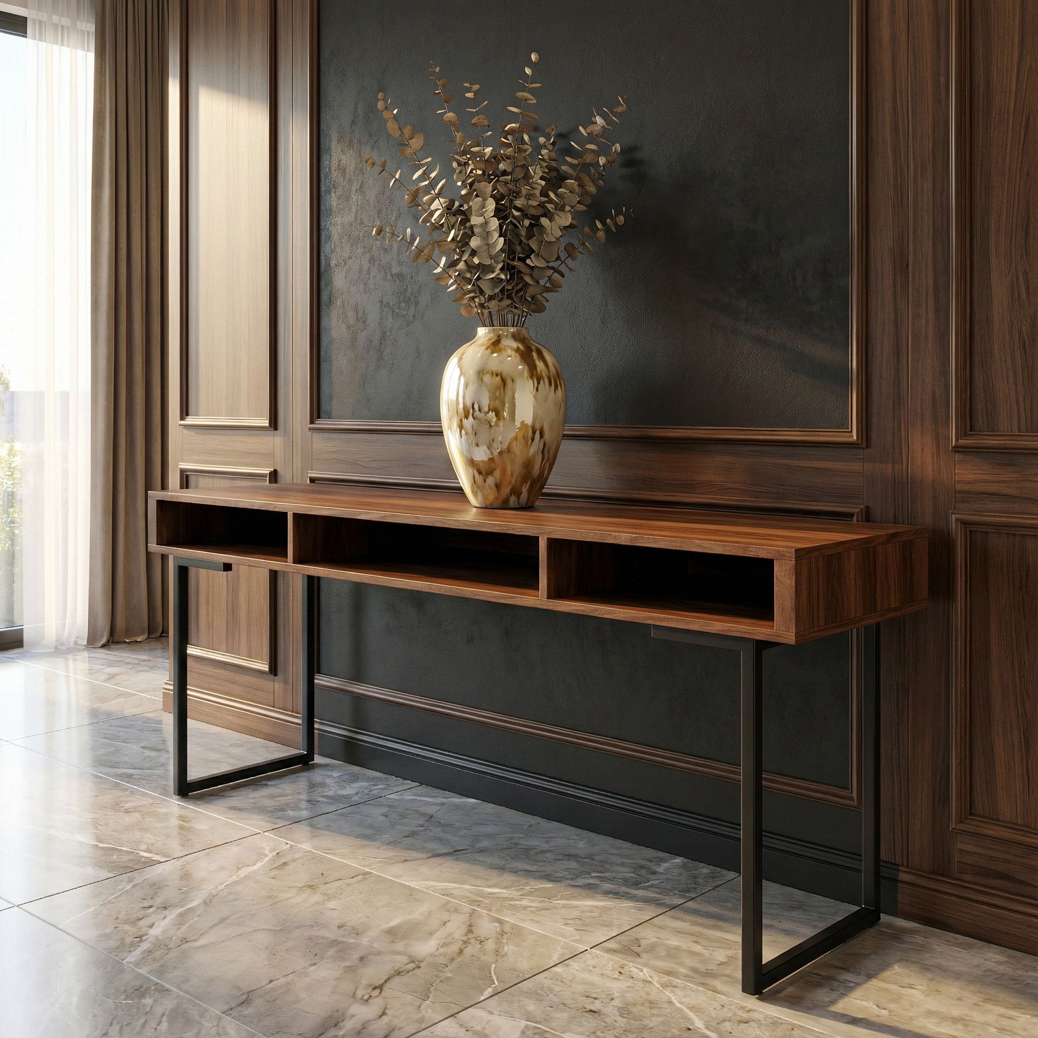 Marston Wide Console Desk on Minimalist Square Legs