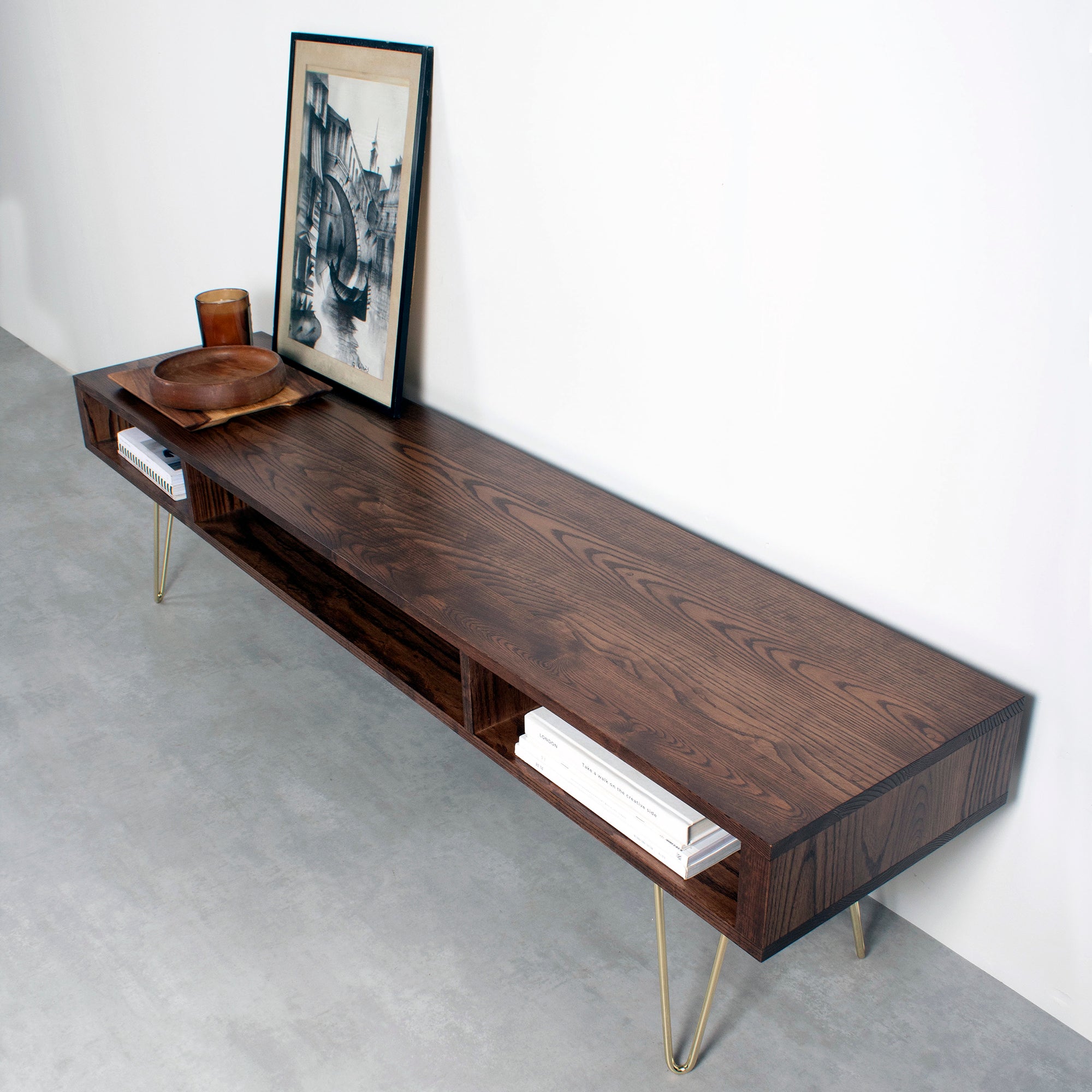 Marston Wide Coffee Table on Mid Century Hairpin Legs