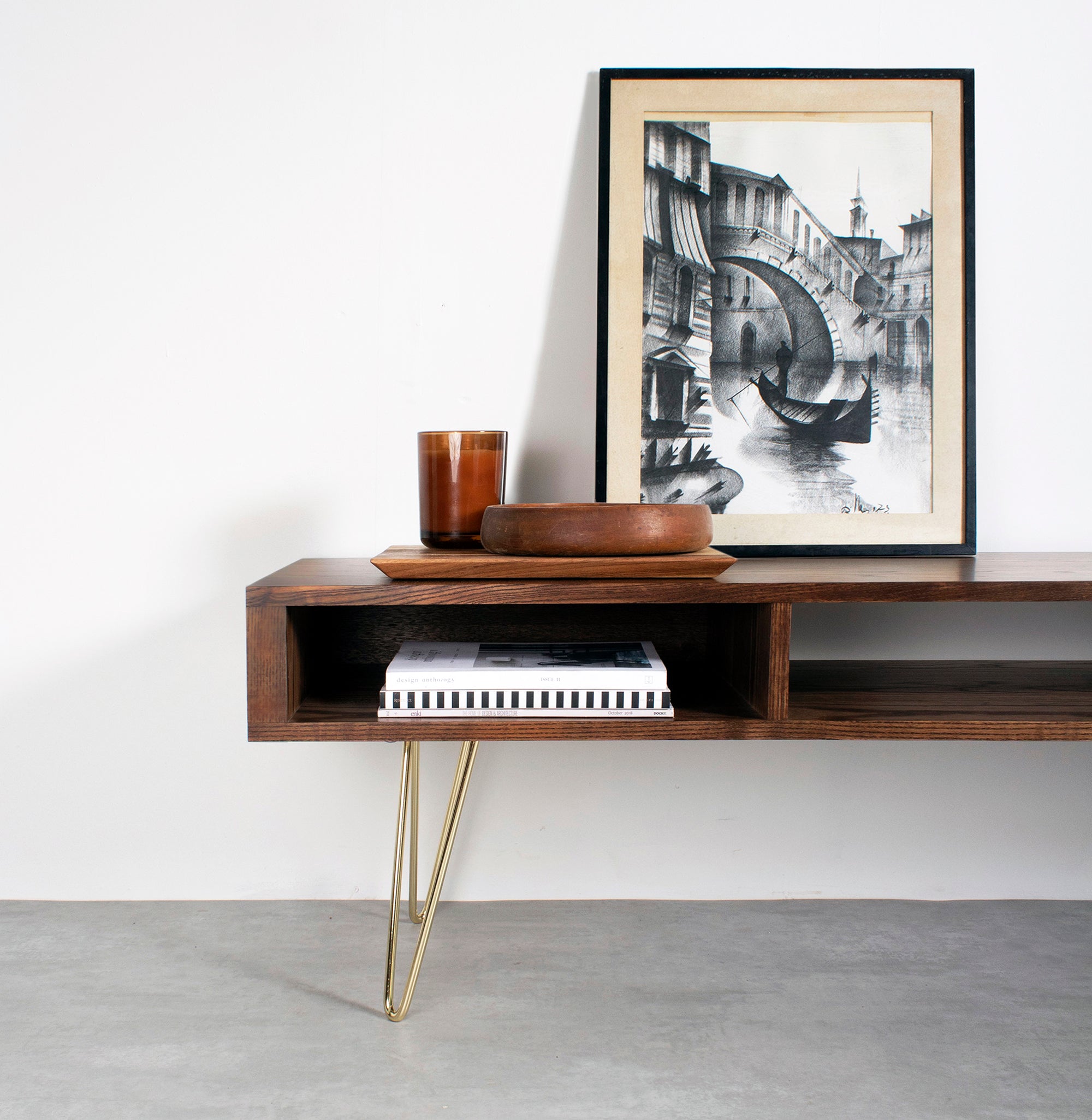 Marston Wide Coffee Table on Mid Century Hairpin Legs