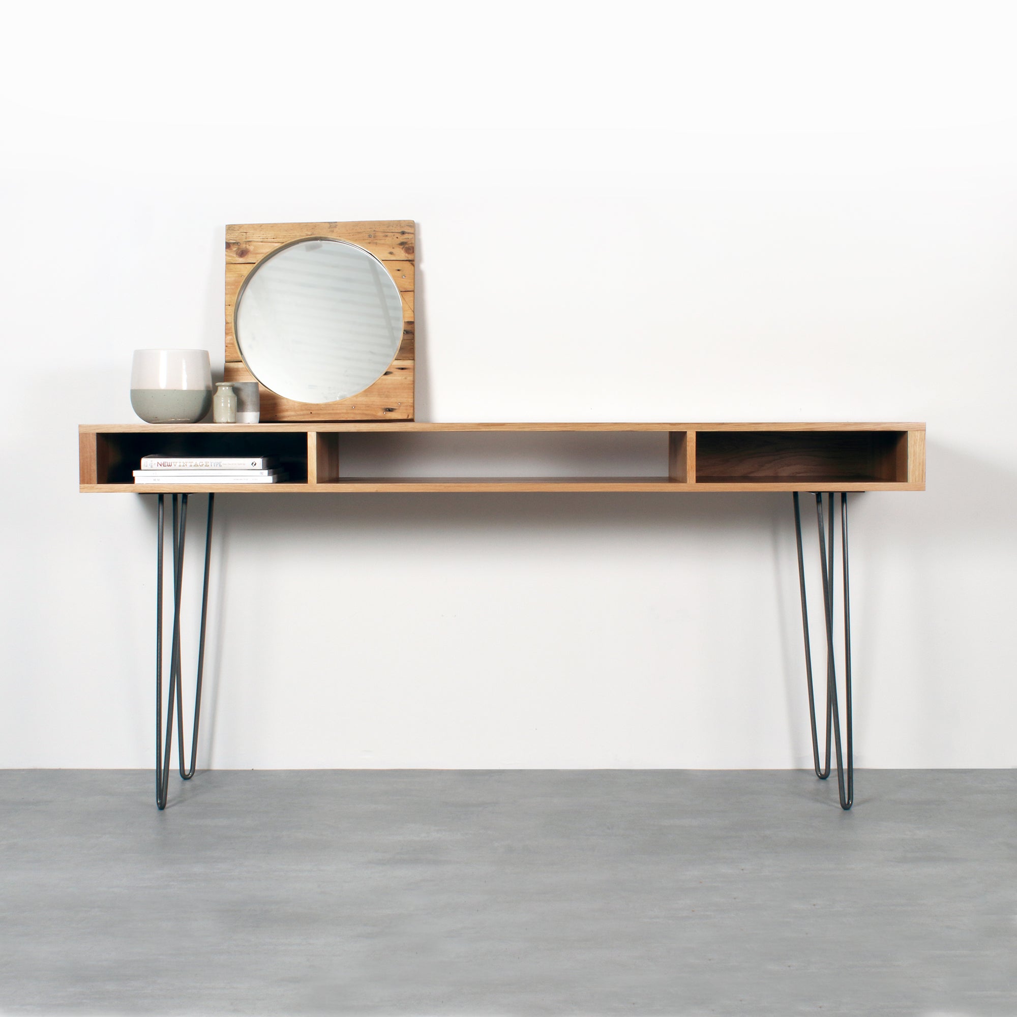 Marston Wide Console Table on Mid Century Hairpin Legs