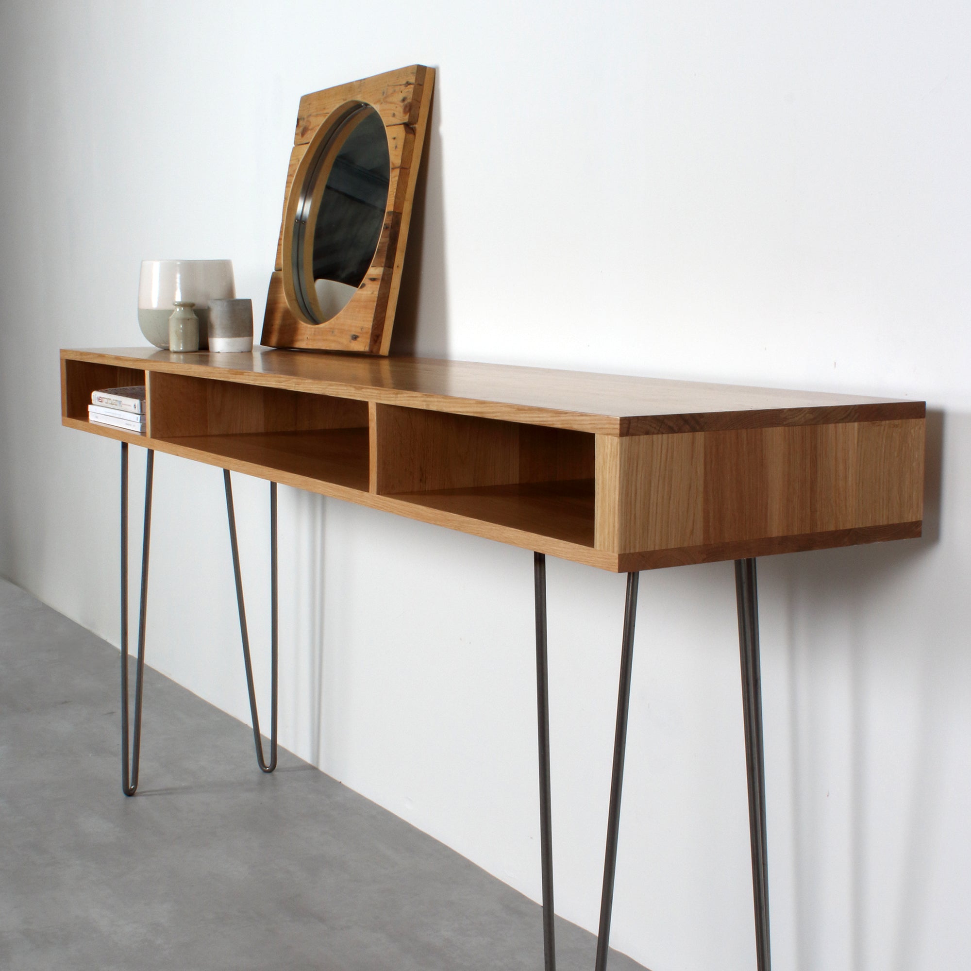 Marston Wide Console Table on Mid Century Hairpin Legs