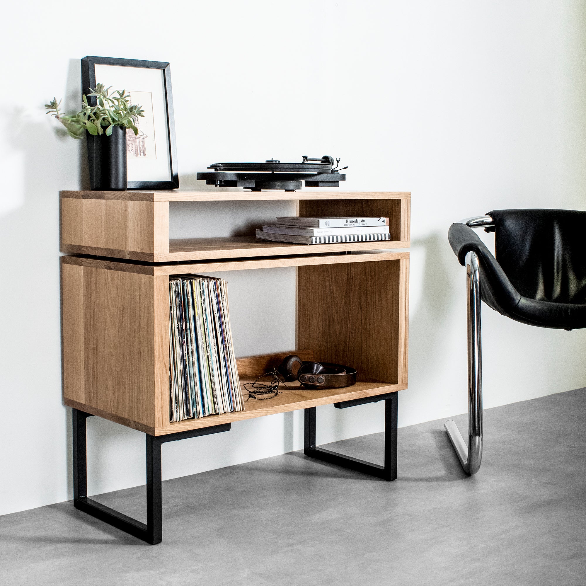 Stack Record Player Stand on Minimalist Square Legs