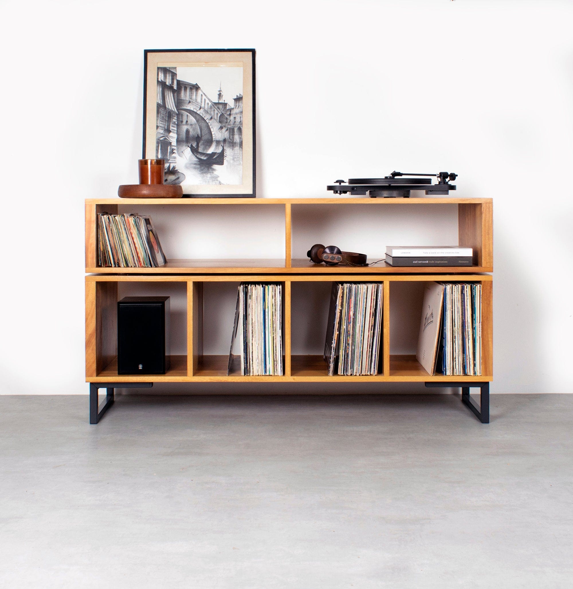 Record Player Stand with vinyl storage in solid wood