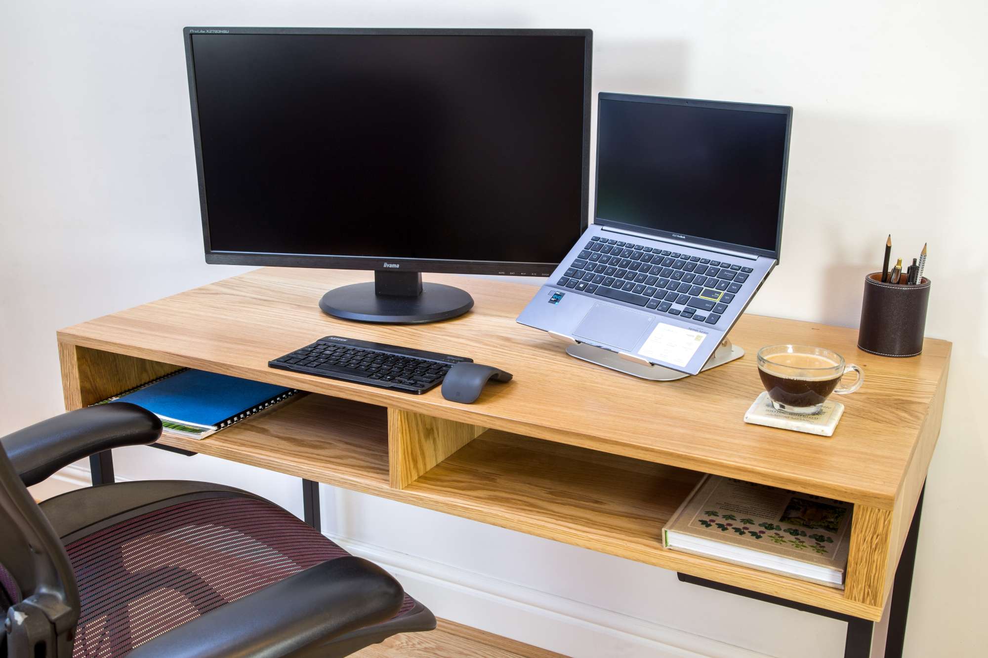 Minimalist solid oak desk for working from home