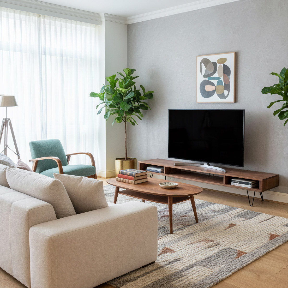 Marston Wide TV Stand on Mid Century Hairpin Legs