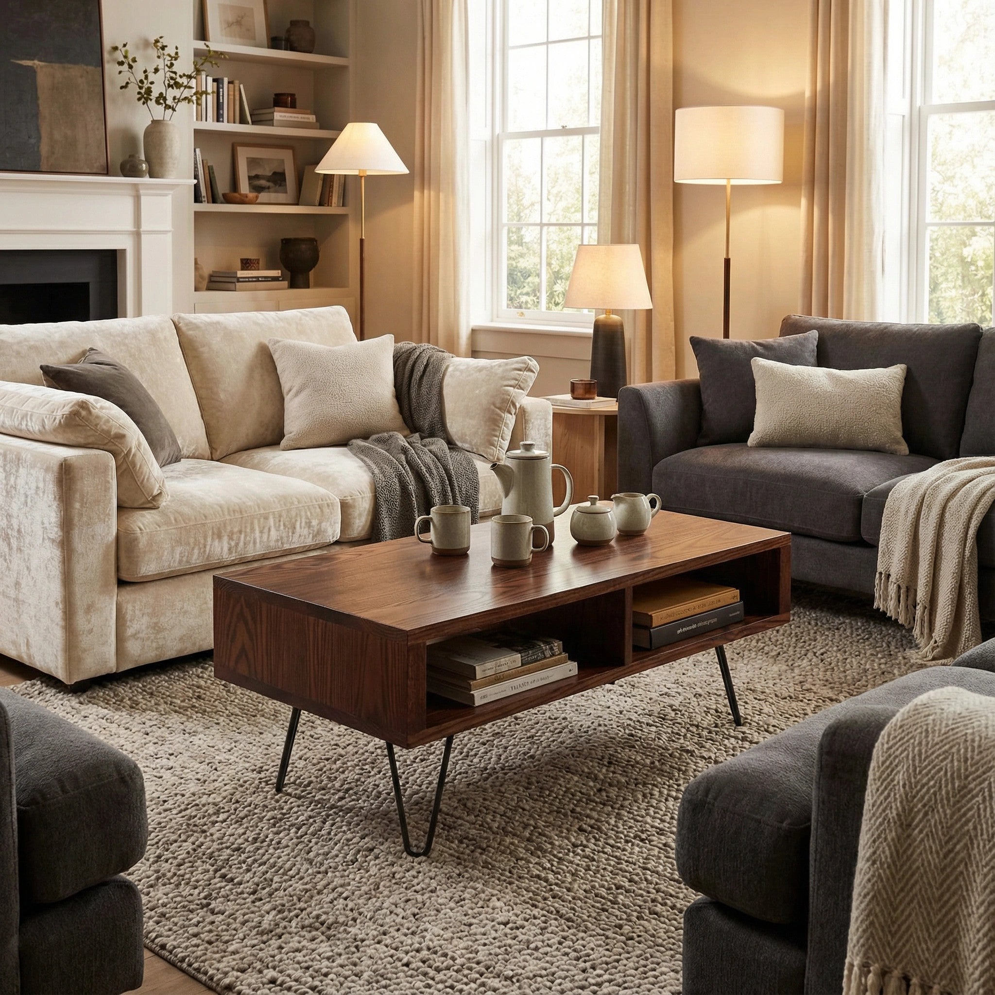 Darwen Solid Wood Coffee Table On Mid Century Hairpin Legs