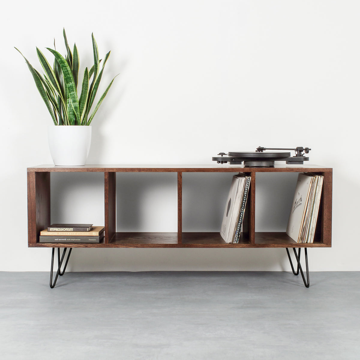Vinyl Storage Cabinet | Mid-Century Media Console on Hairpin Legs