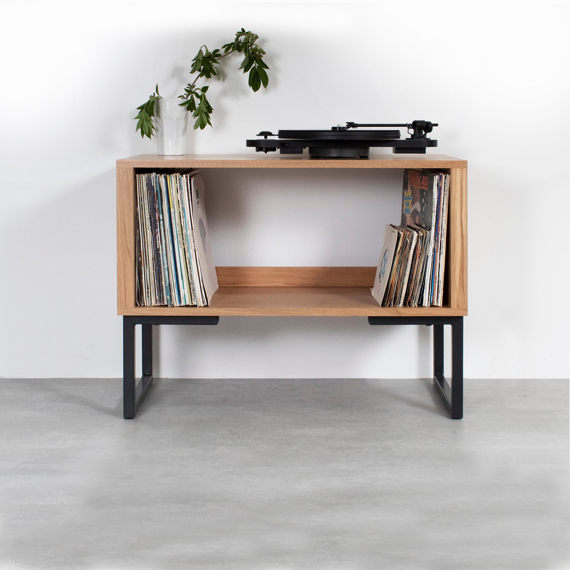 vinyl record storage cabinet shelf in solid oak
