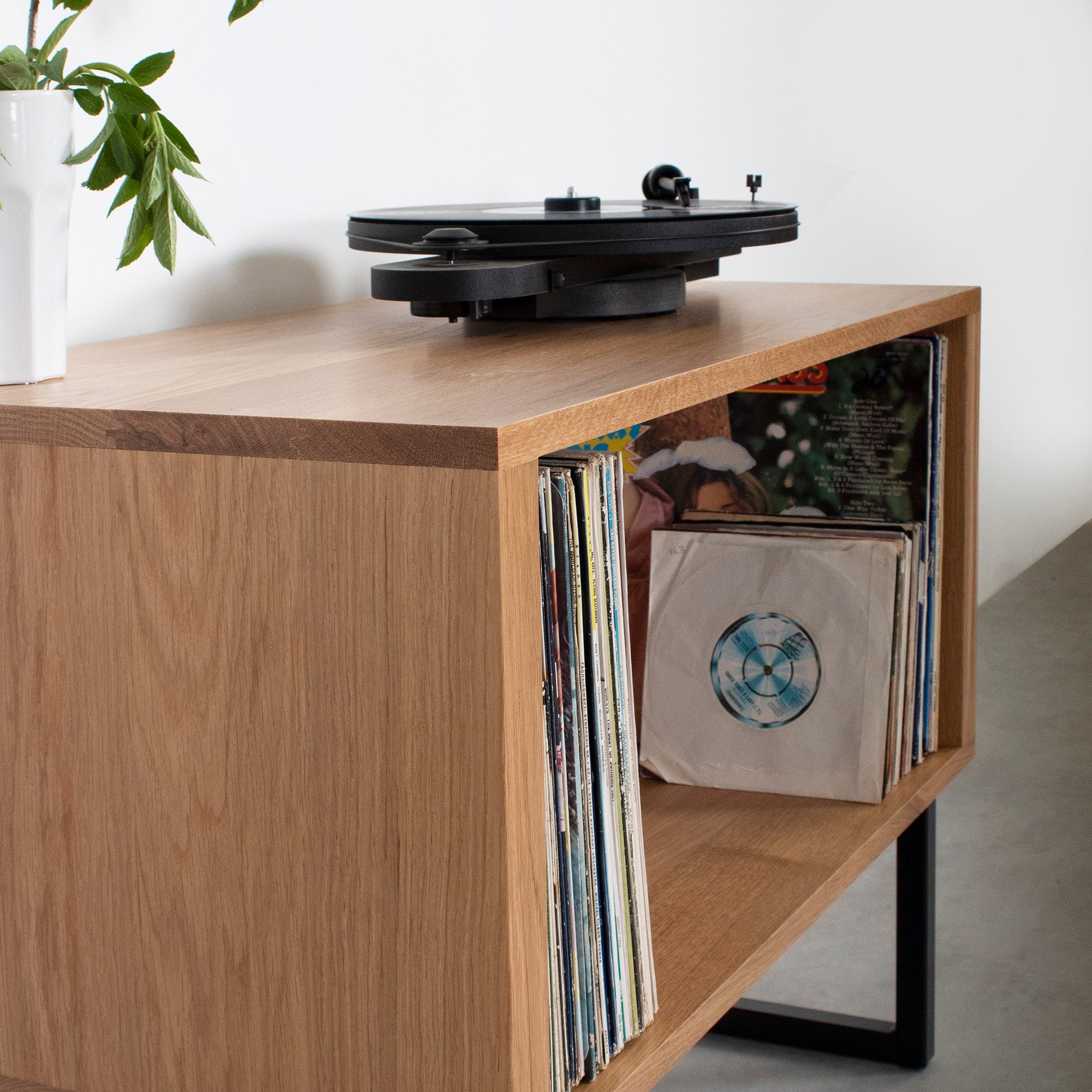 Mid Century Modern Walnut Record Player Stand, Vinyl Storage Cabinet 