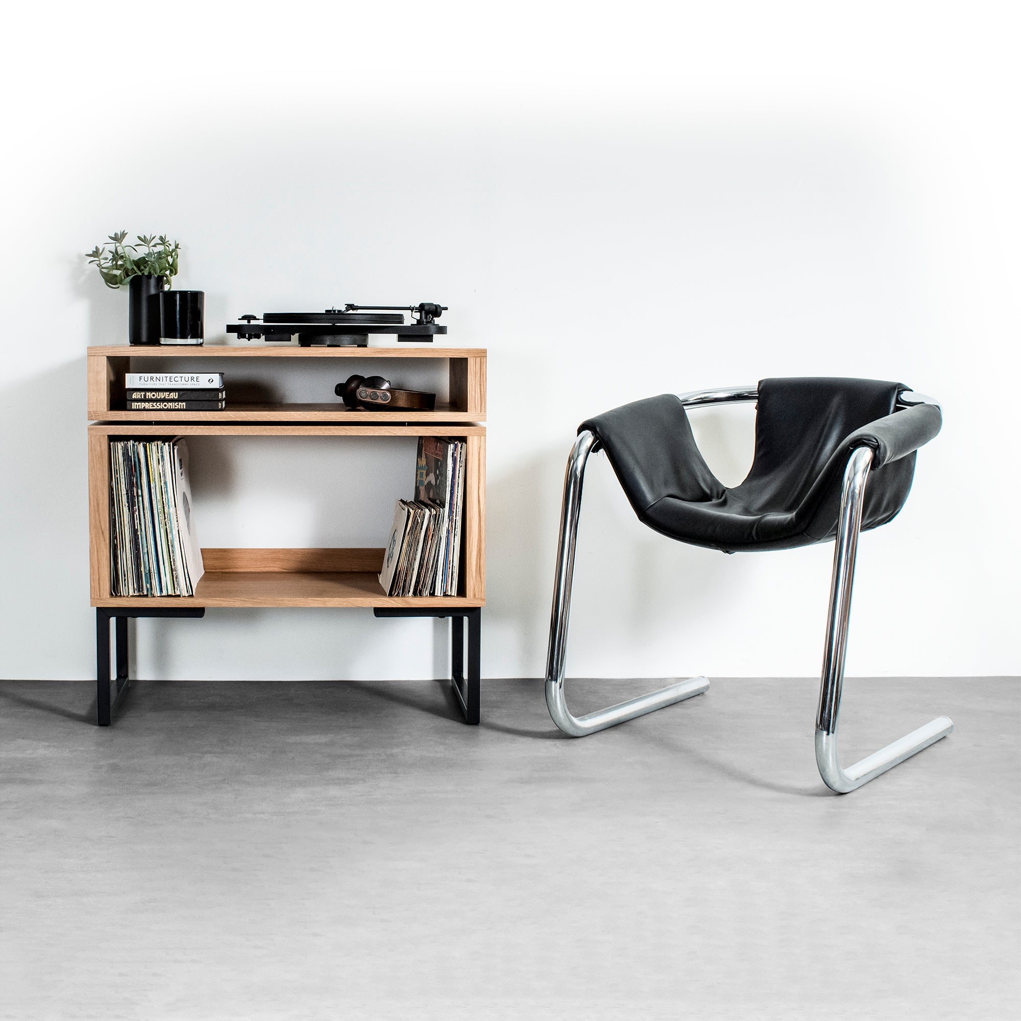 Stack Record Player Stand on Minimalist Square Legs